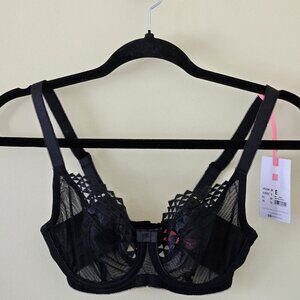 Cleo By Panache Balconnet Bra 28DDD/ E Black 9971 Ahser Lace Adjustable Straps
